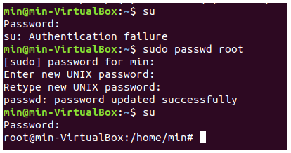 Ubuntu系统切换root提示su: Authentication failure问题